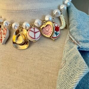 Gold and White Charm Necklace